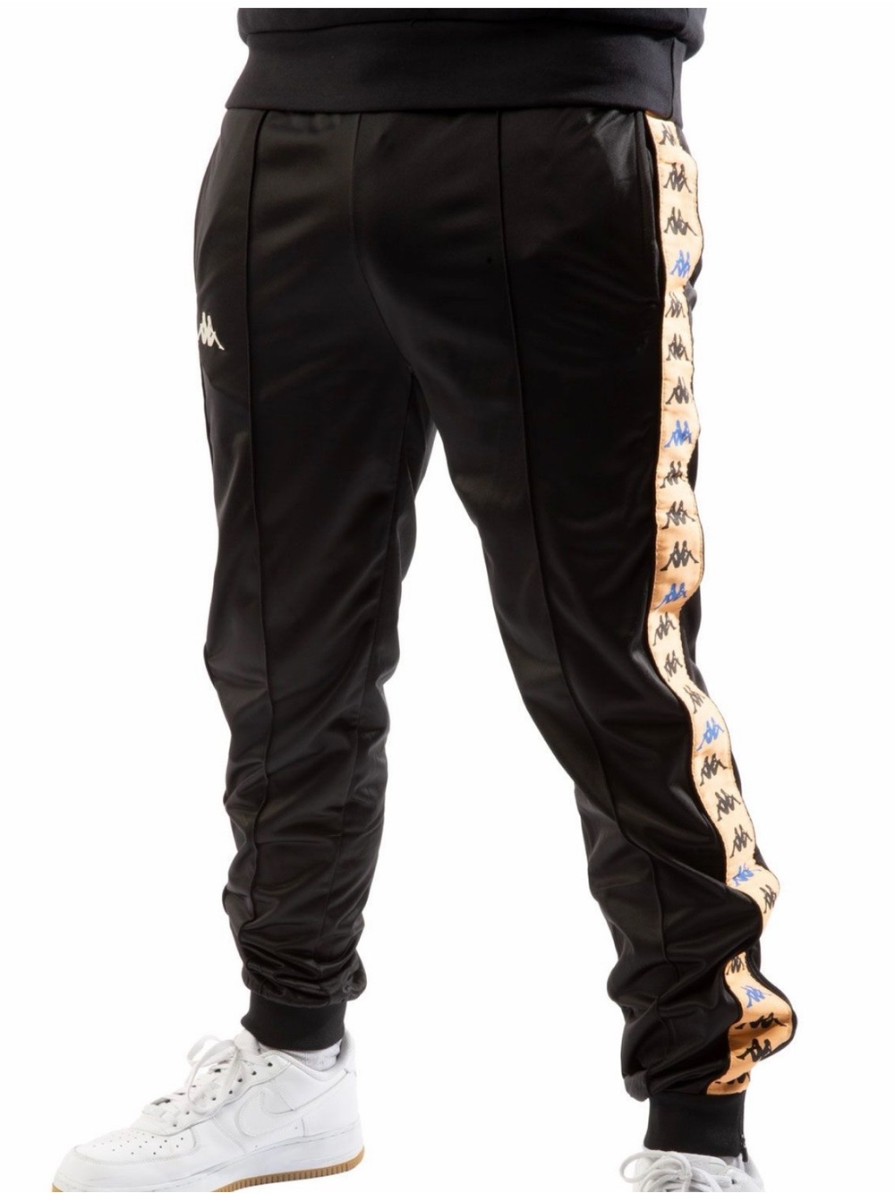 Kappa Black Joggers with Beige & Blue Branded Side Tape